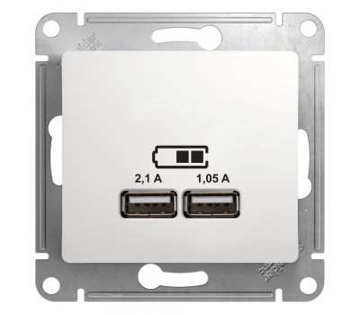 GSL000133 GLOSSA USB РОЗЕТКА A+A, 5В/2,1 А, 2х5В/1,05 А, механизм, БЕЛЫЙ