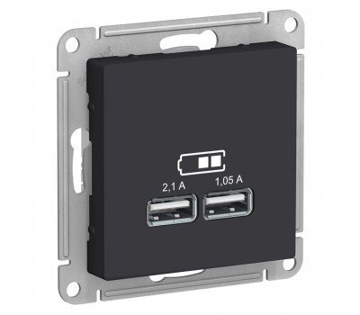 ATN001033 ATLASDESIGN USB РОЗЕТКА, 5В, 1 порт x 2,1 А, 2 порта х 1,05 А, механизм, КАРБОН,