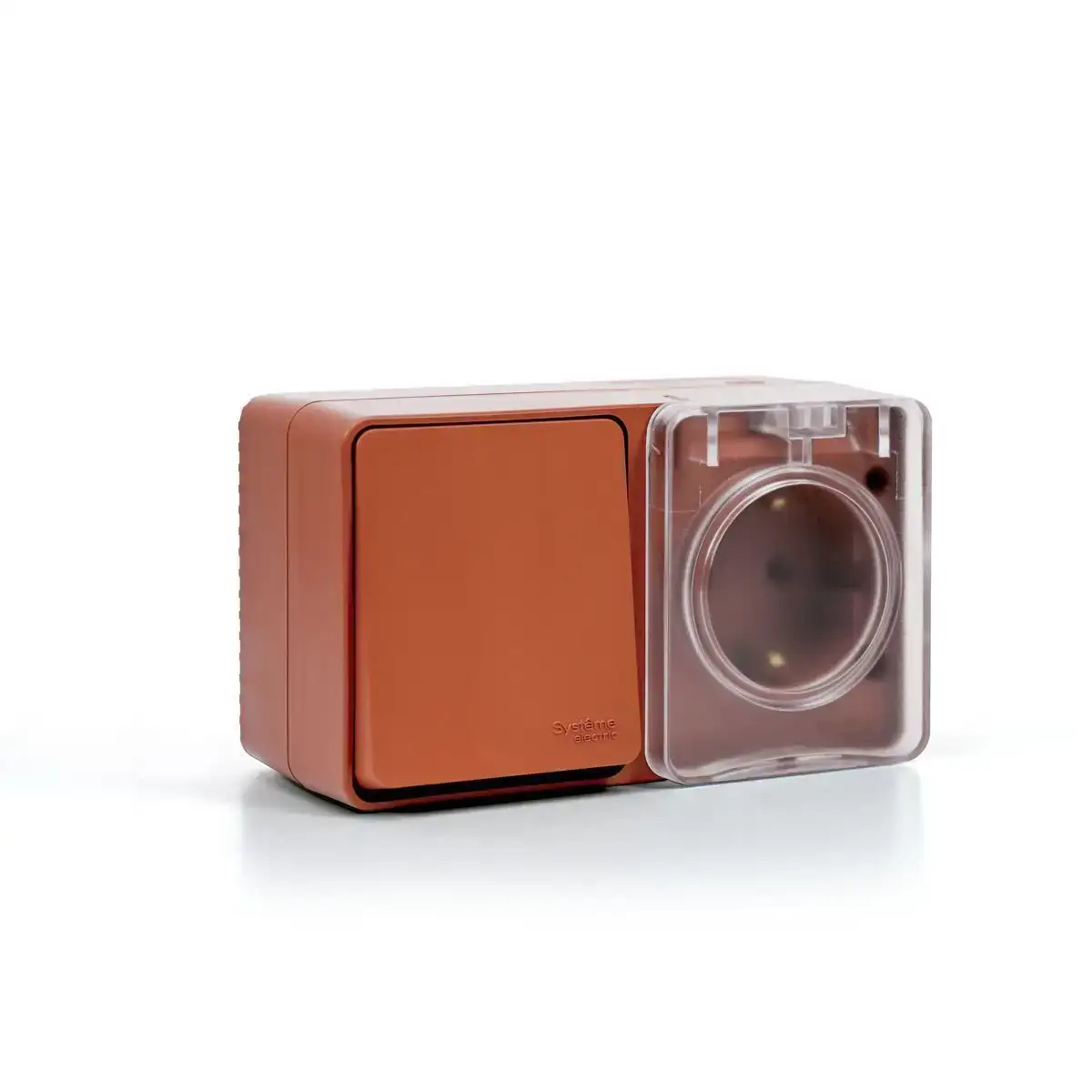 ATN547070 AtlasDesign PROFI IP54 О/У БЛОК: РОЗ. з/к со шт. 16А, ВЫКЛ.1-клав.10А, ТЕРРАКОТОВЫЙ - фото, цена в Минске