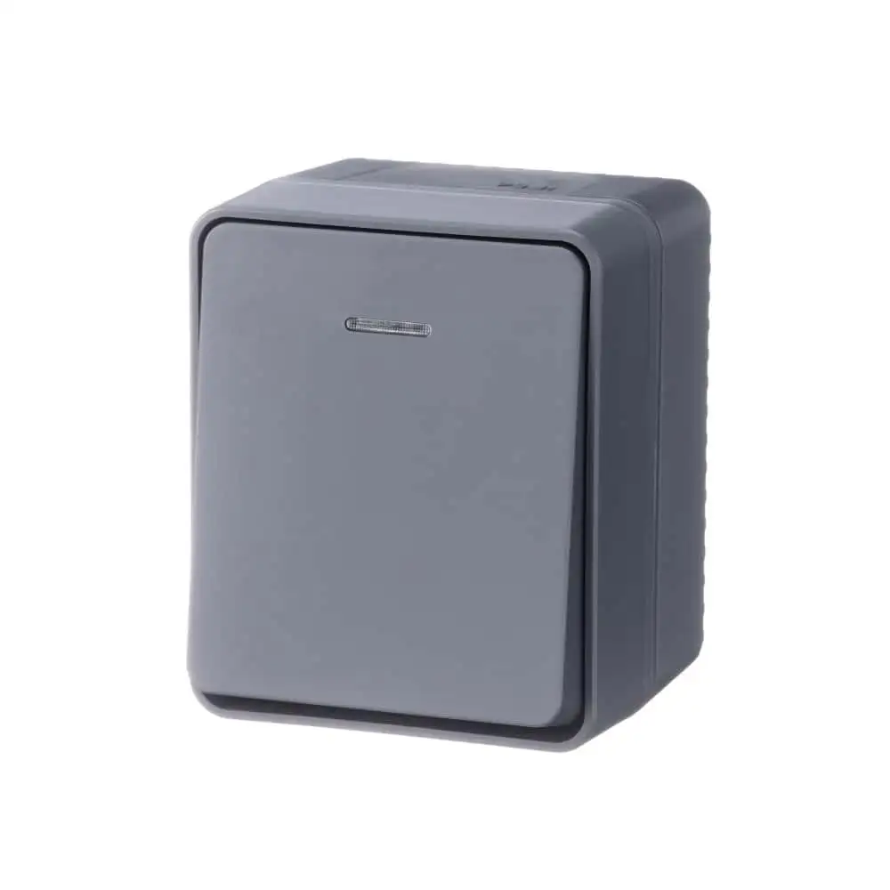 ATLASDESIGN PROFI IP54 О/У 1-клавишный ВЫКЛЮЧАТЕЛЬ с подсветкой, сх.1а, 10АХ, АНТРАЦИТ - фото, цена в Минске