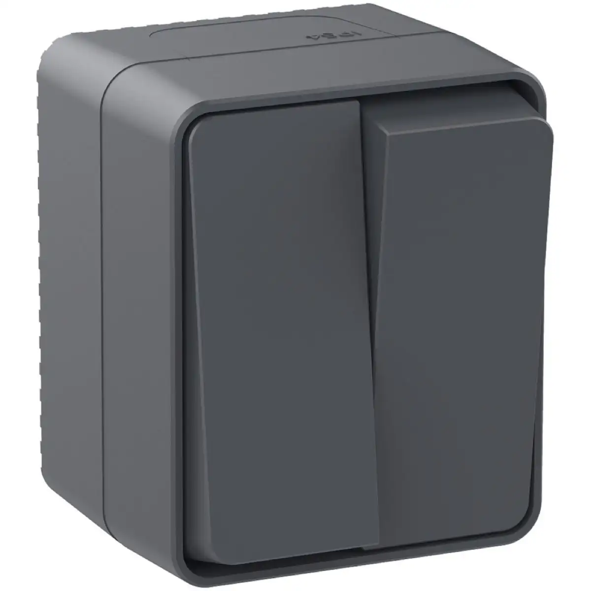 ATLASDESIGN PROFI IP54 О/У 2-клавишный ВЫКЛЮЧАТЕЛЬ, сх.5, 10АХ, АНТРАЦИТ - фото, цена в Минске