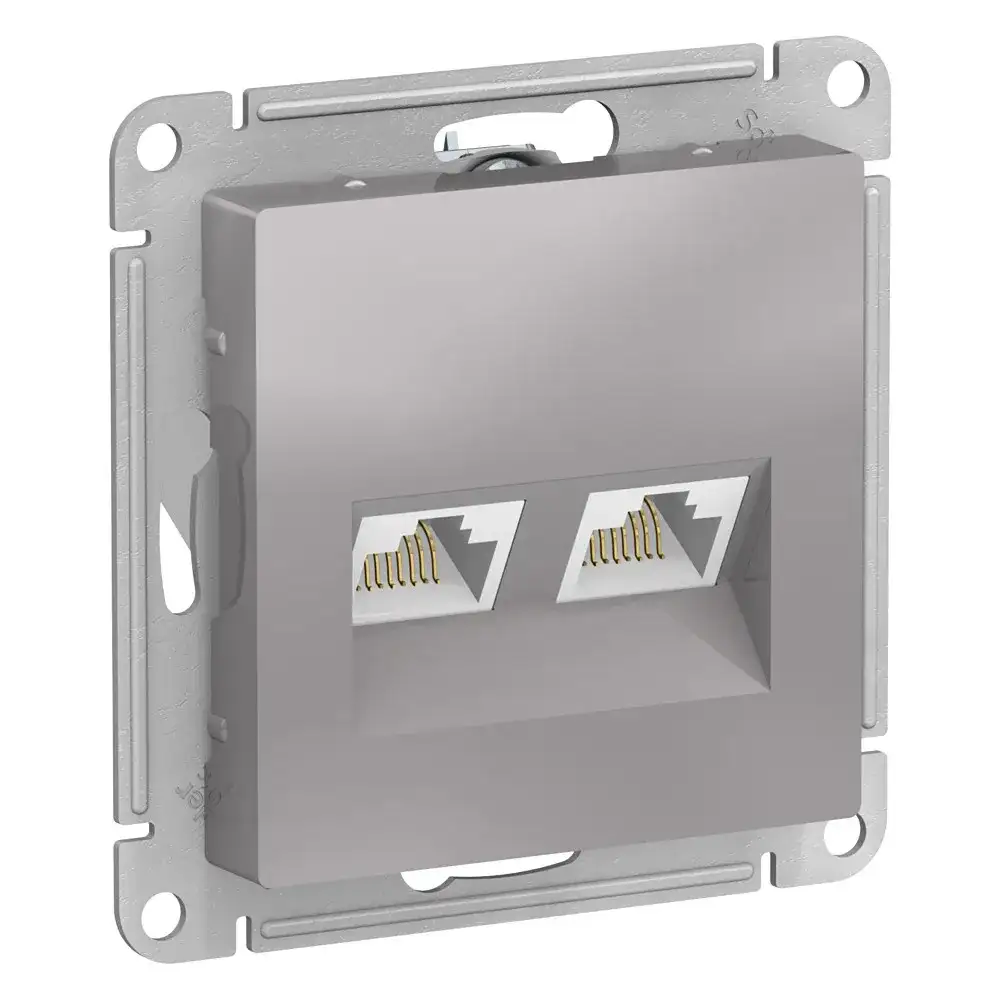 ATLASDESIGN РОЗЕТКА двойная компьютерная RJ45+RJ45 кат. 5e, механизм, АЛЮМИНИЙ - фото, цена в Минске