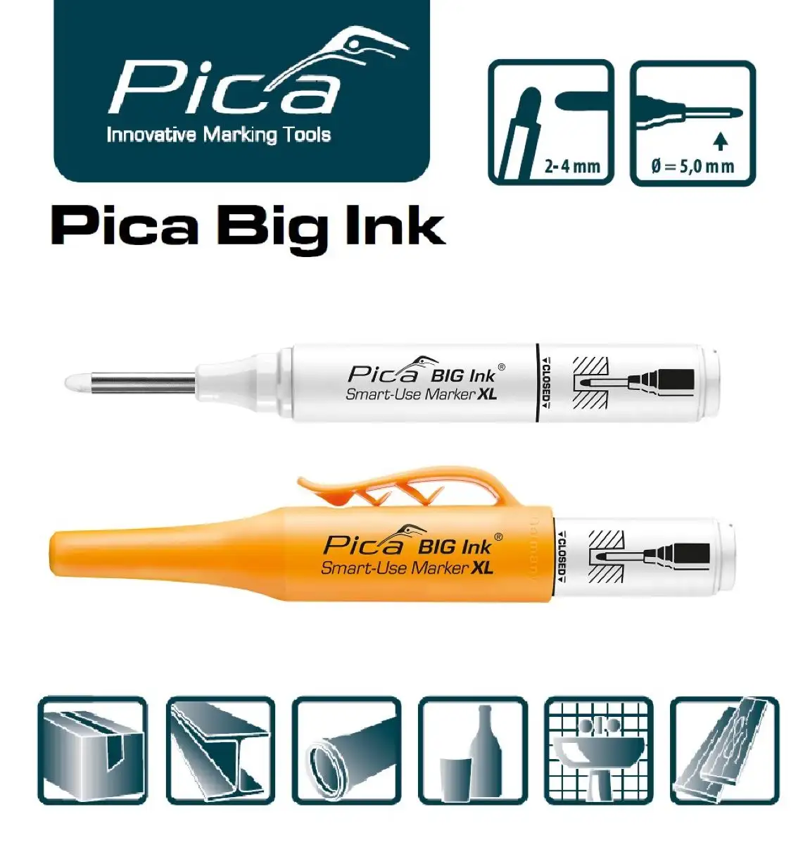 Маркер для глубоких отверстий белый Pica Big Ink Smart-Use XL в блистере