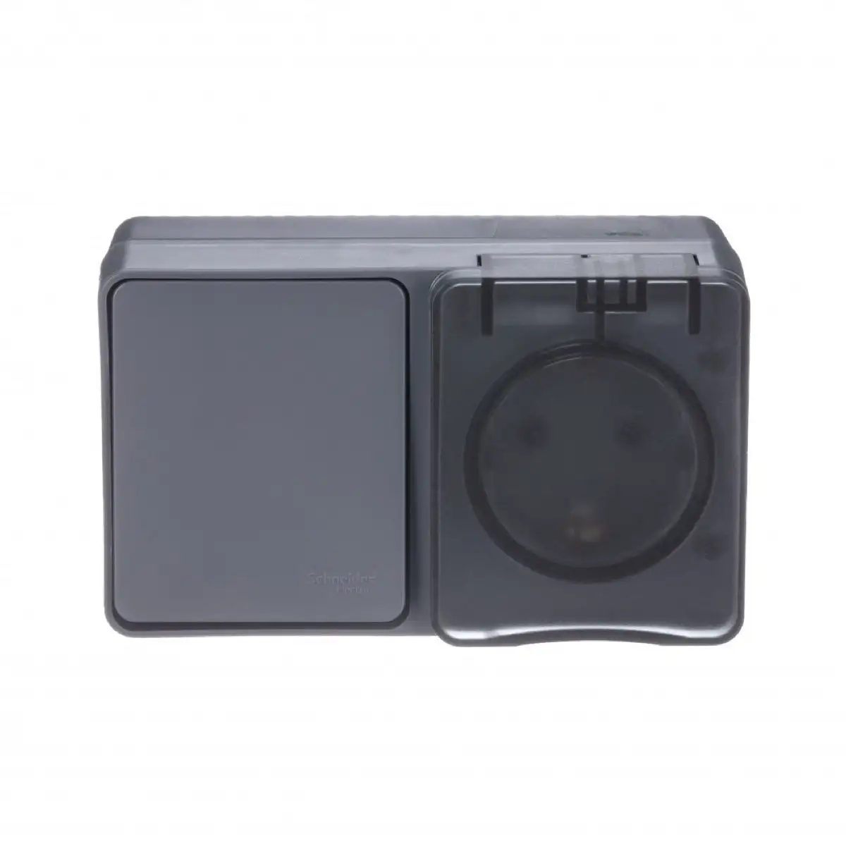 ATLASDESIGN PROFI IP54 О/У БЛОК: РОЗЕТКА с заземл. со шт., 16А, ВЫКЛЮЧАТЕЛЬ 1-клав., 10АХ, АНТРАЦИТ - фото, цена в Минске