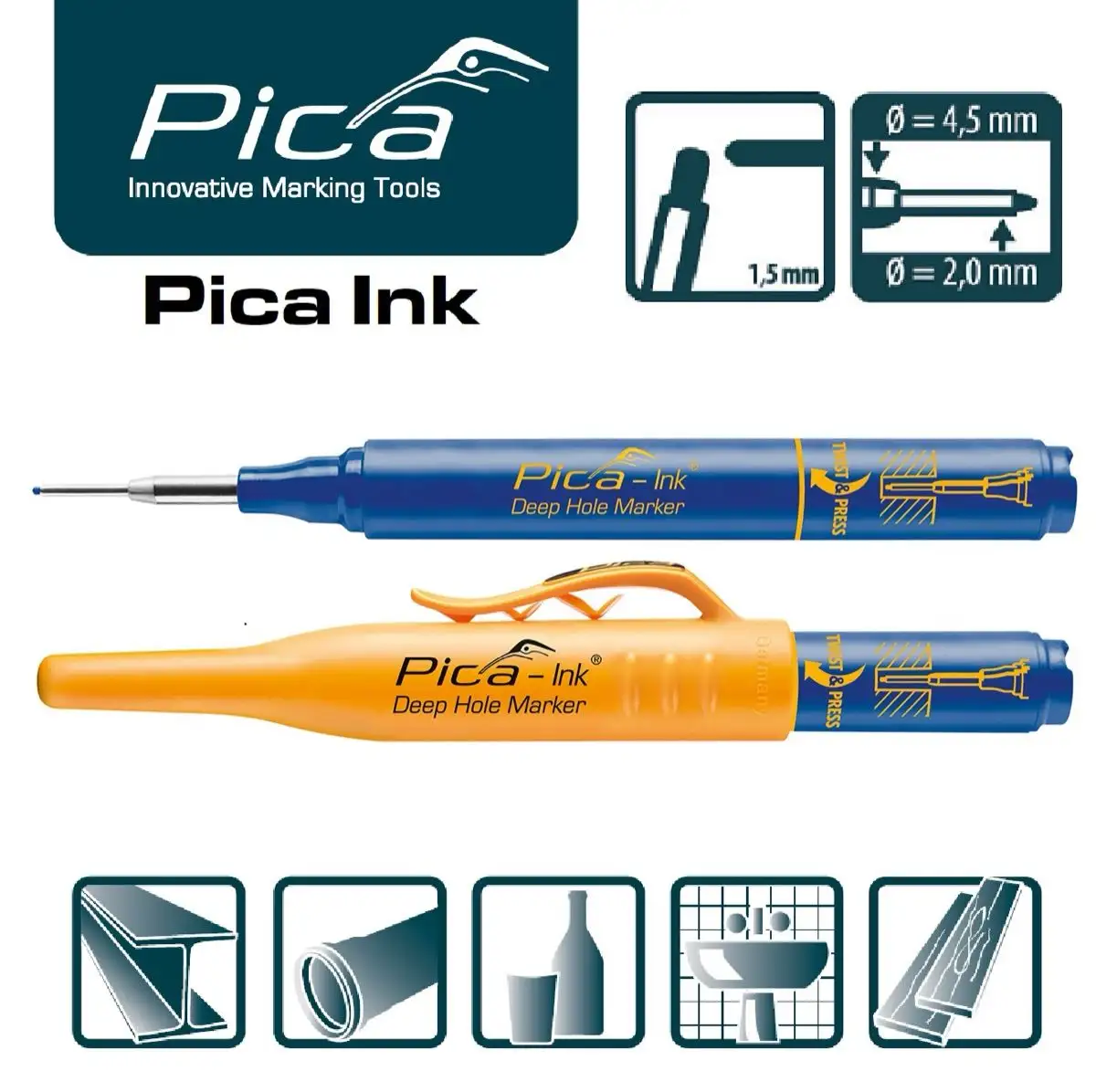 Маркер для глубоких отверстий синий Pica Ink в блистере