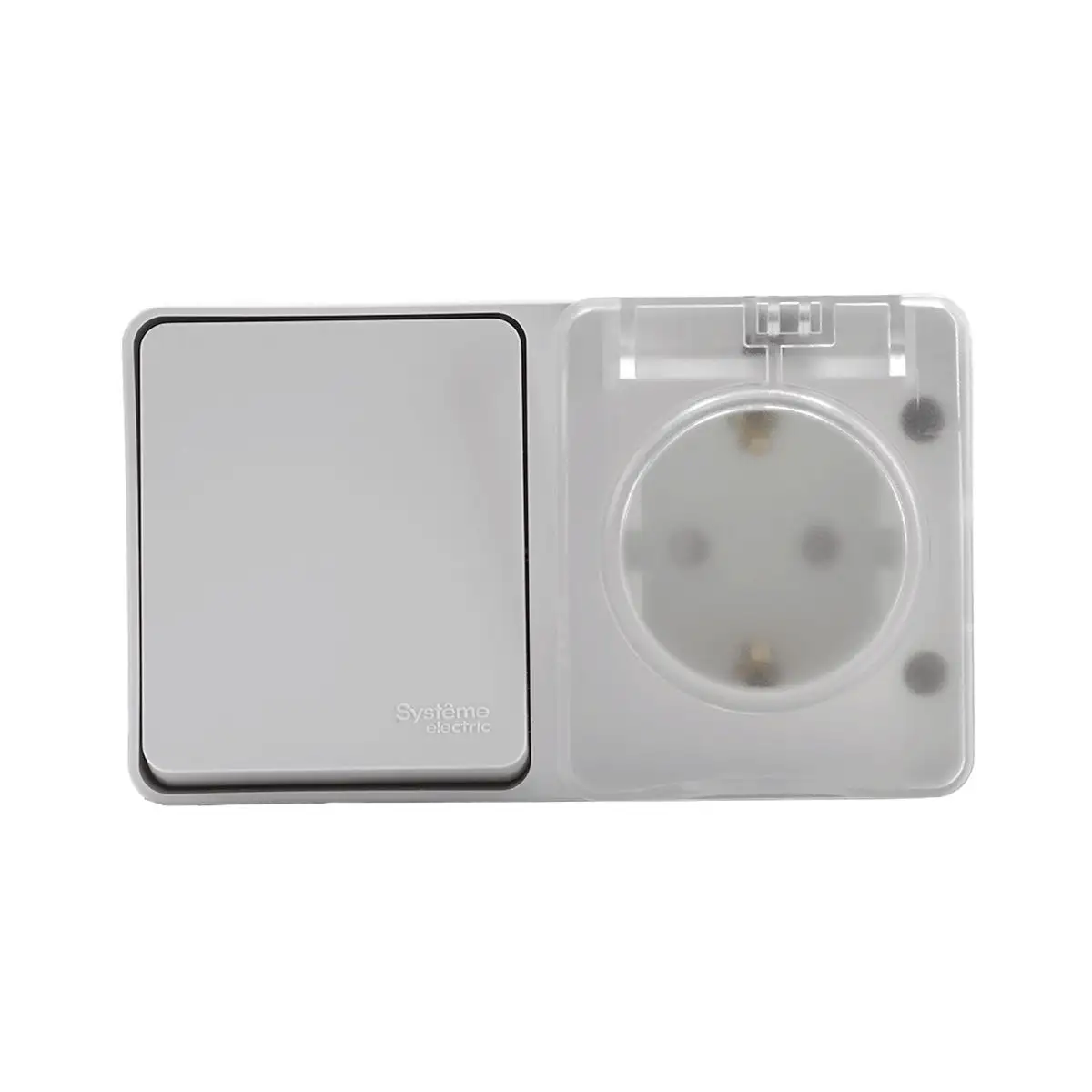 ATLASDESIGN PROFI IP54 О/У БЛОК: РОЗЕТКА с заземл. со шт., 16А, ВЫКЛЮЧАТЕЛЬ 1-клав., 10АХ, БЕЛЫЙ - фото, цена в Минске