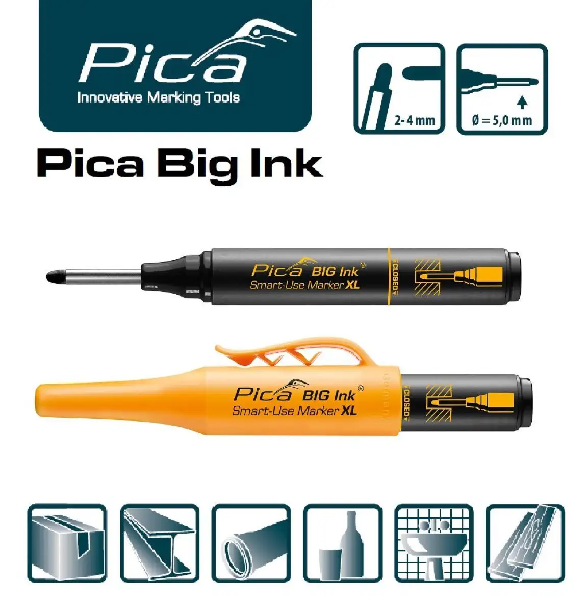Маркер для глубоких отверстий черный Pica Big Ink Smart-Use XL в блистере
