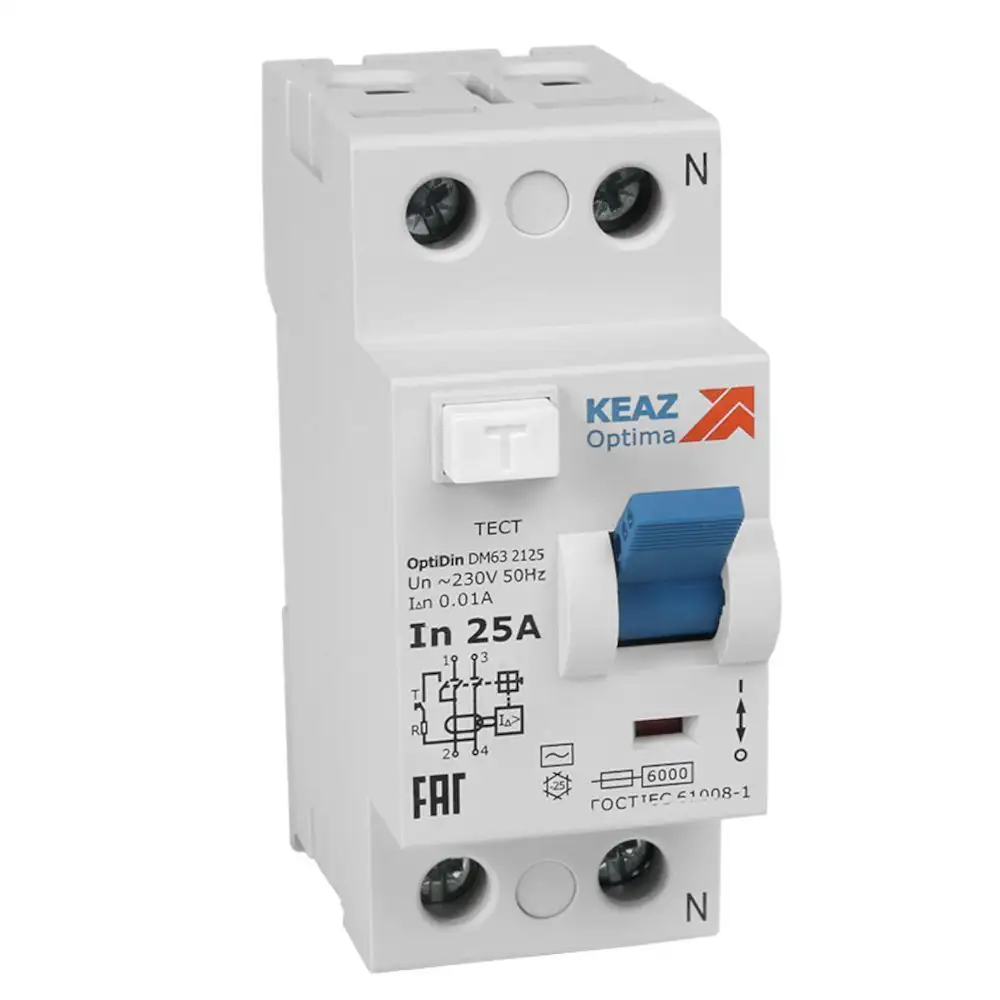 ВДТ без защиты от сверхтоков OptiDin DM63-2225-A-УХЛ4 (2P, 25, 30mA)