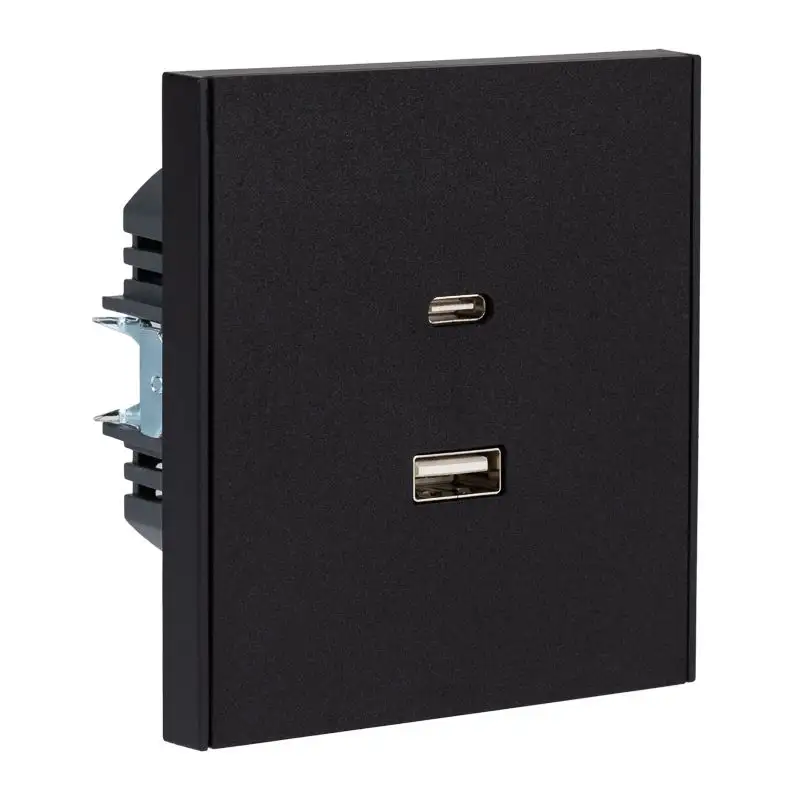 Розетка STRONG USB-A+Type-C 3А с функцией быстрой зарядки антрацит KRANZ - фото, цена в Минске