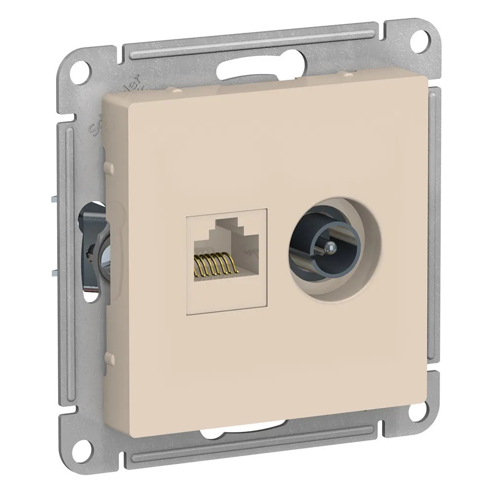 ATLASDESIGN РОЗЕТКА двойная ТВ + компьютерная RJ45 кат. 5e, механизм, БЕЖЕВЫЙ - фото, цена в Минске