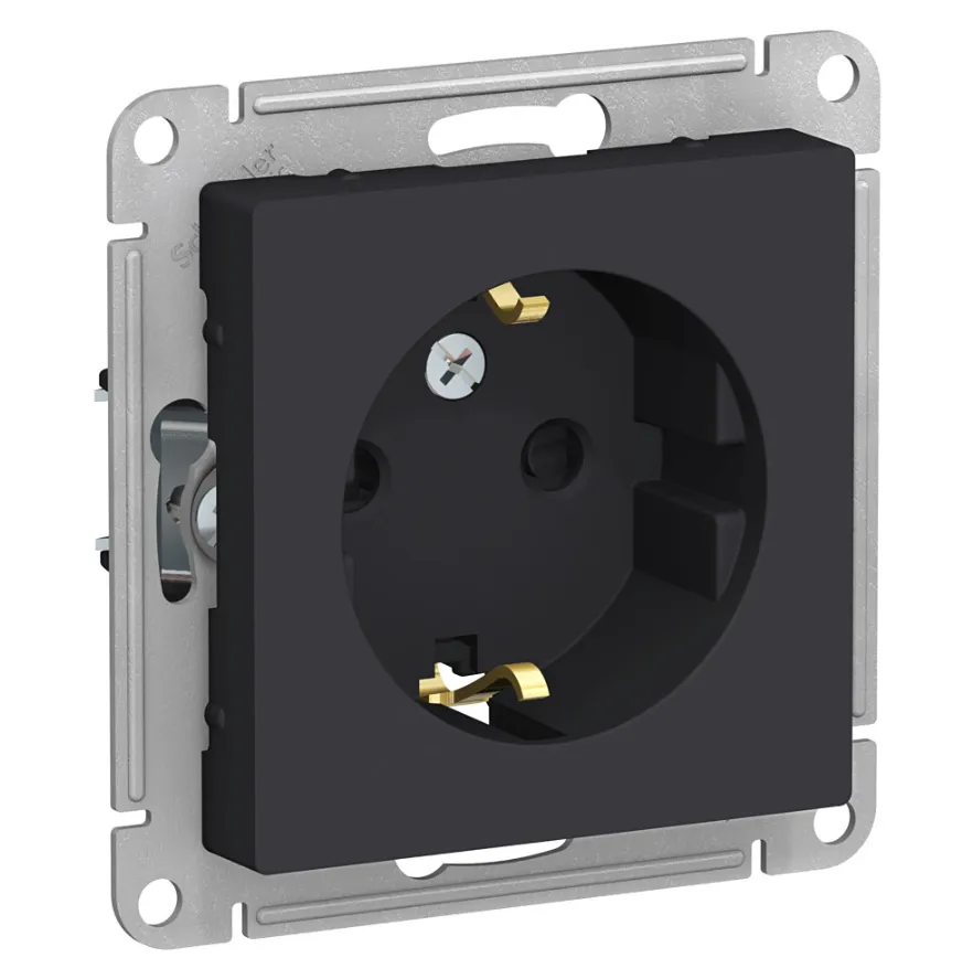 ATLASDESIGN РОЗЕТКА с заземлением со шторками, 16А, механизм, КАРБОН