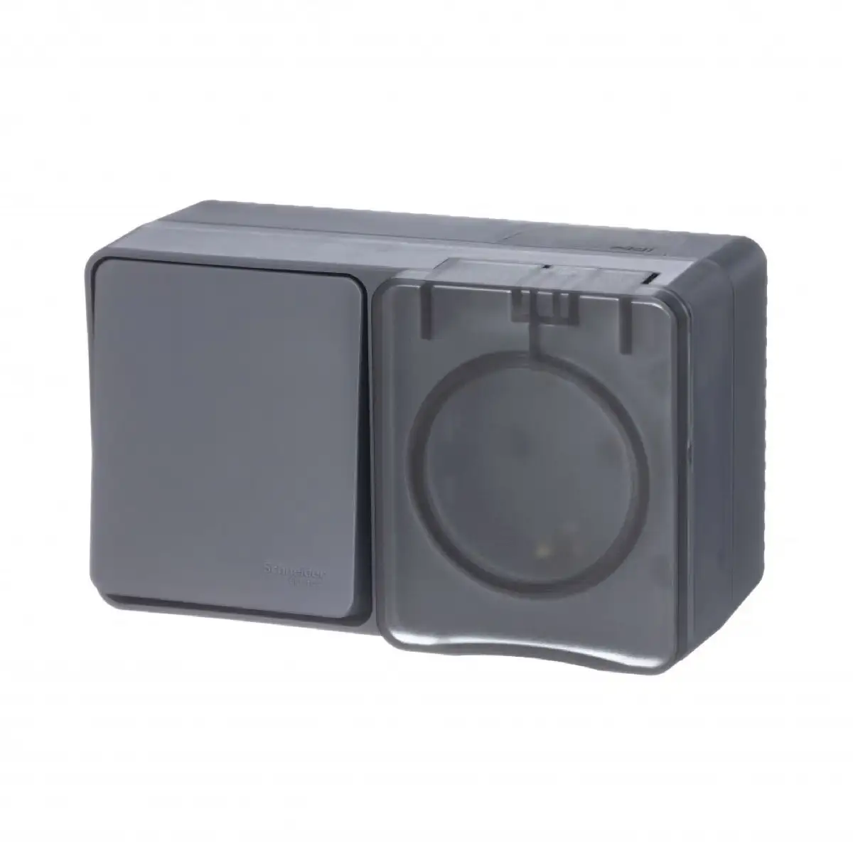 ATLASDESIGN PROFI IP54 О/У БЛОК: РОЗЕТКА с заземл. со шт., 16А, ВЫКЛЮЧАТЕЛЬ 1-клав., 10АХ, АНТРАЦИТ - фото, цена в Минске