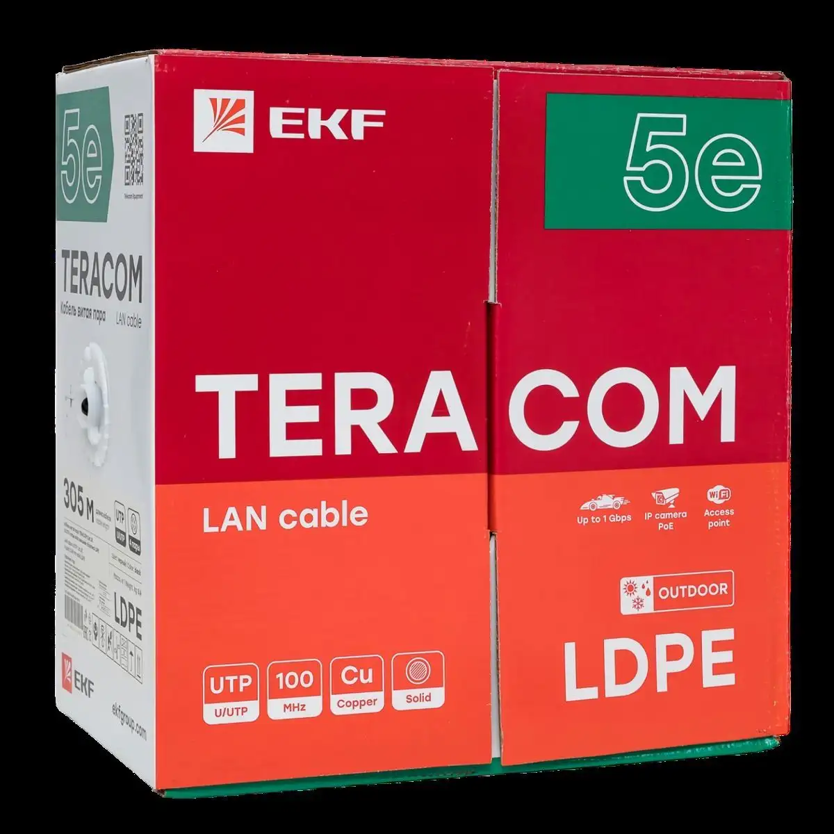 Кабель витая пара TERACOM Cat.5E U/UTP 4 пары solid внешний оболочка LDPE цвет черный (упак. 305м)