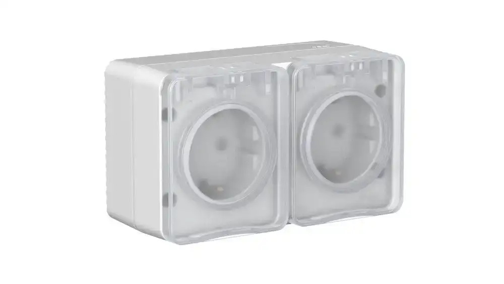 ATN543026 AtlasDesign PROFI IP54 О/У РОЗЕТКА двойная с з/к со шторками 16А, СЕРЫЙ - фото, цена в Минске