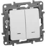 Etika - Выключатель двухклавишный с подсветкой (белый)