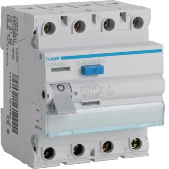 Устройство защитного отключения (УЗО) HAGER CDA425J 1P+N 25A 30mA 6kA A