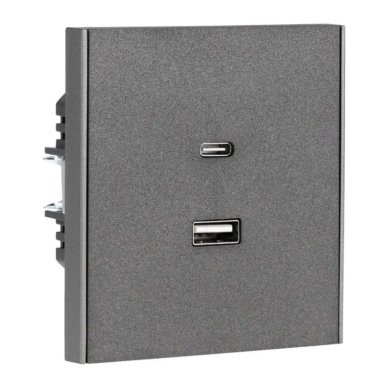 Розетка STRONG USB-A+Type-C 3А с функцией быстрой зарядки графит KRANZ - фото, цена в Минске