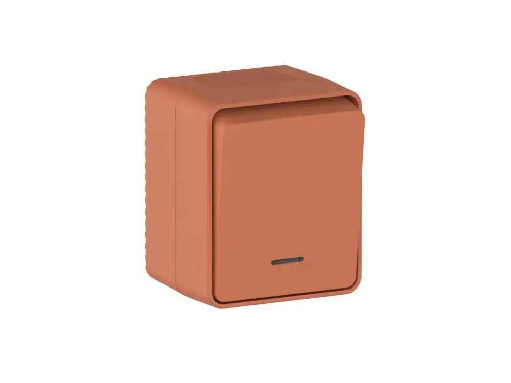 ATN547013 AtlasDesign PROFI IP54 О/У 1-клавишный ВЫКЛЮЧАТЕЛЬ с подсветкой 10 АХ, ТЕРРАКОТОВЫЙ - фото, цена в Минске