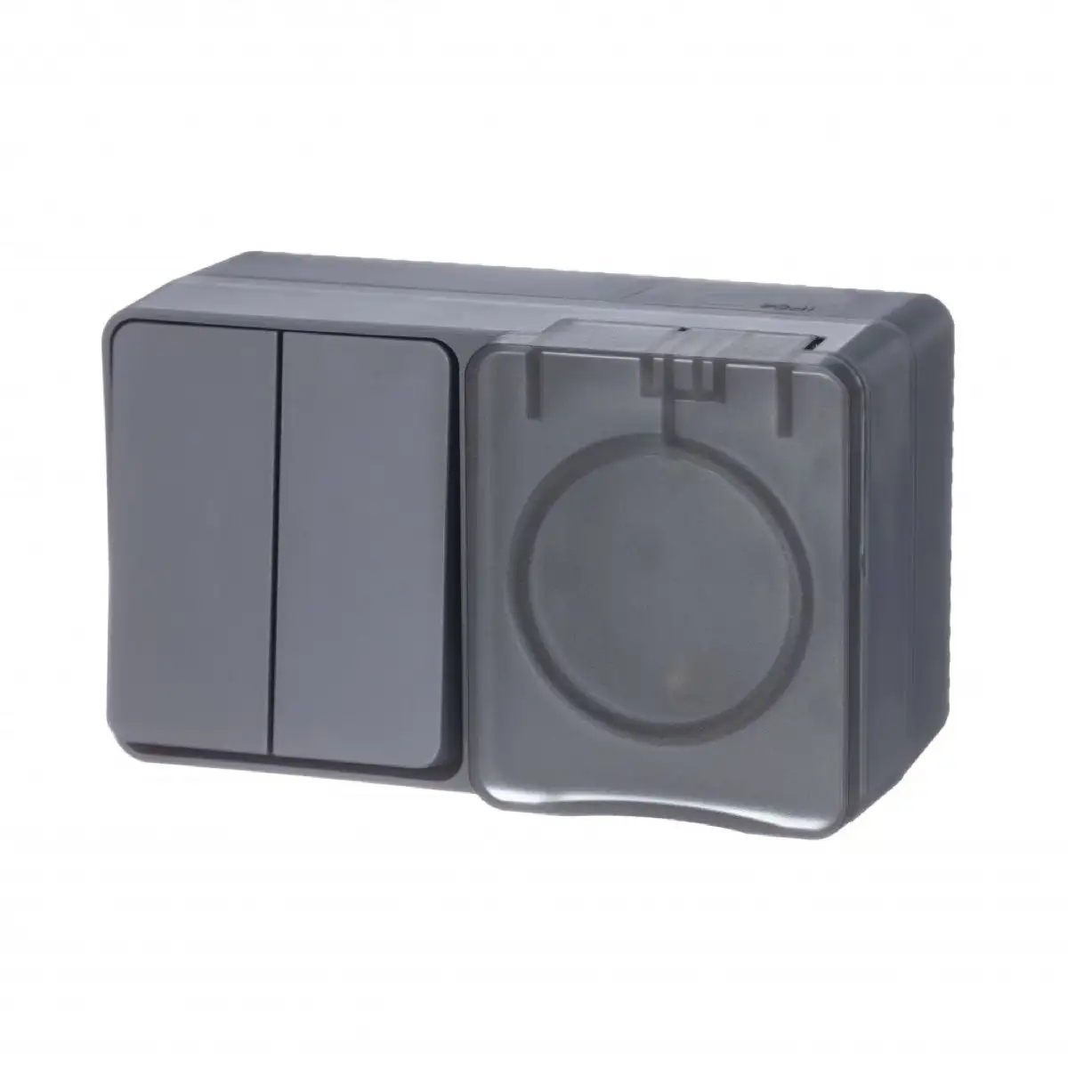 ATLASDESIGN PROFI IP54 О/У БЛОК: РОЗЕТКА с заземл. со шт., 16А, ВЫКЛЮЧАТЕЛЬ 2-клав., 10АХ, АНТРАЦИТ - фото, цена в Минске