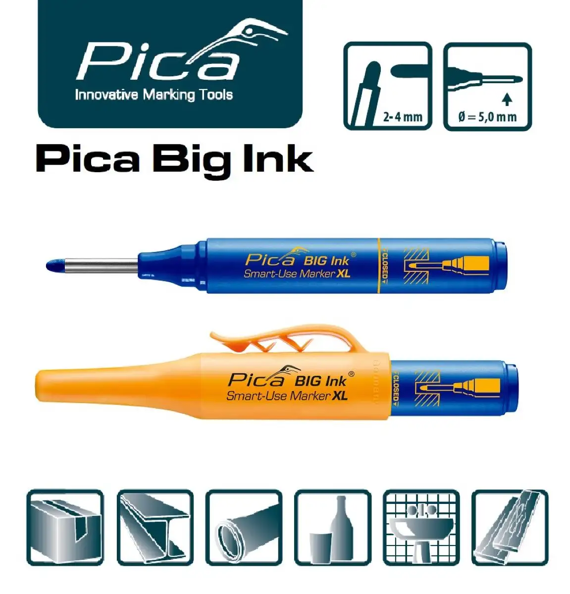 Маркер для глубоких отверстий синий Pica Big Ink Smart-Use XL в блистере