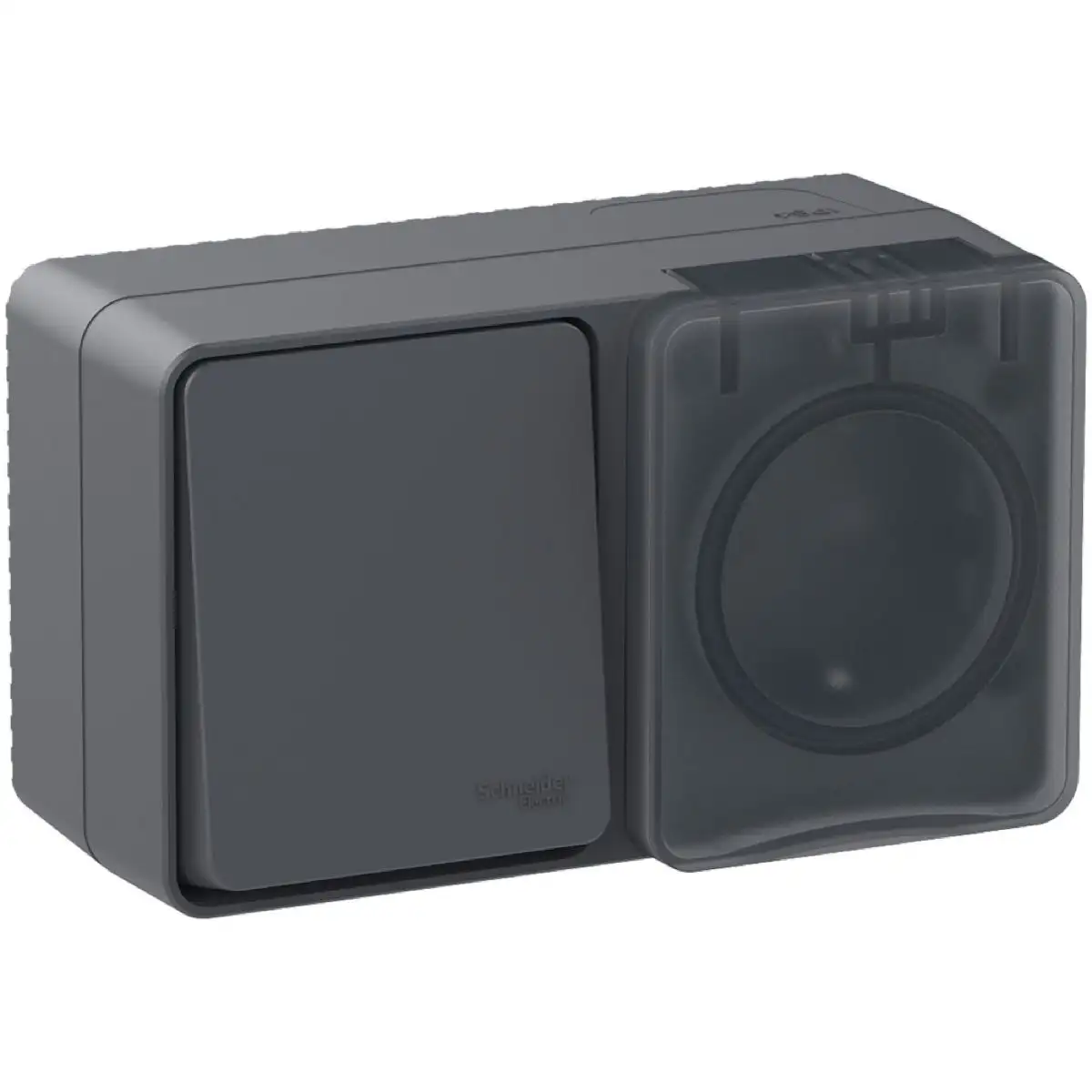 ATLASDESIGN PROFI IP54 О/У БЛОК: РОЗЕТКА с заземл. со шт., 16А, ВЫКЛЮЧАТЕЛЬ 1-клав., 10АХ, АНТРАЦИТ - фото, цена в Минске