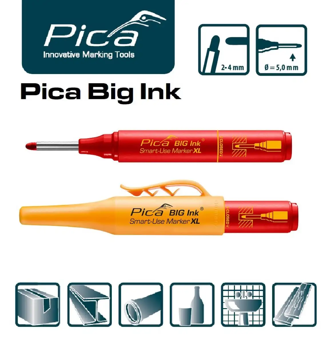 Маркер для глубоких отверстий красный Pica Big Ink Smart-Use XL в блистере