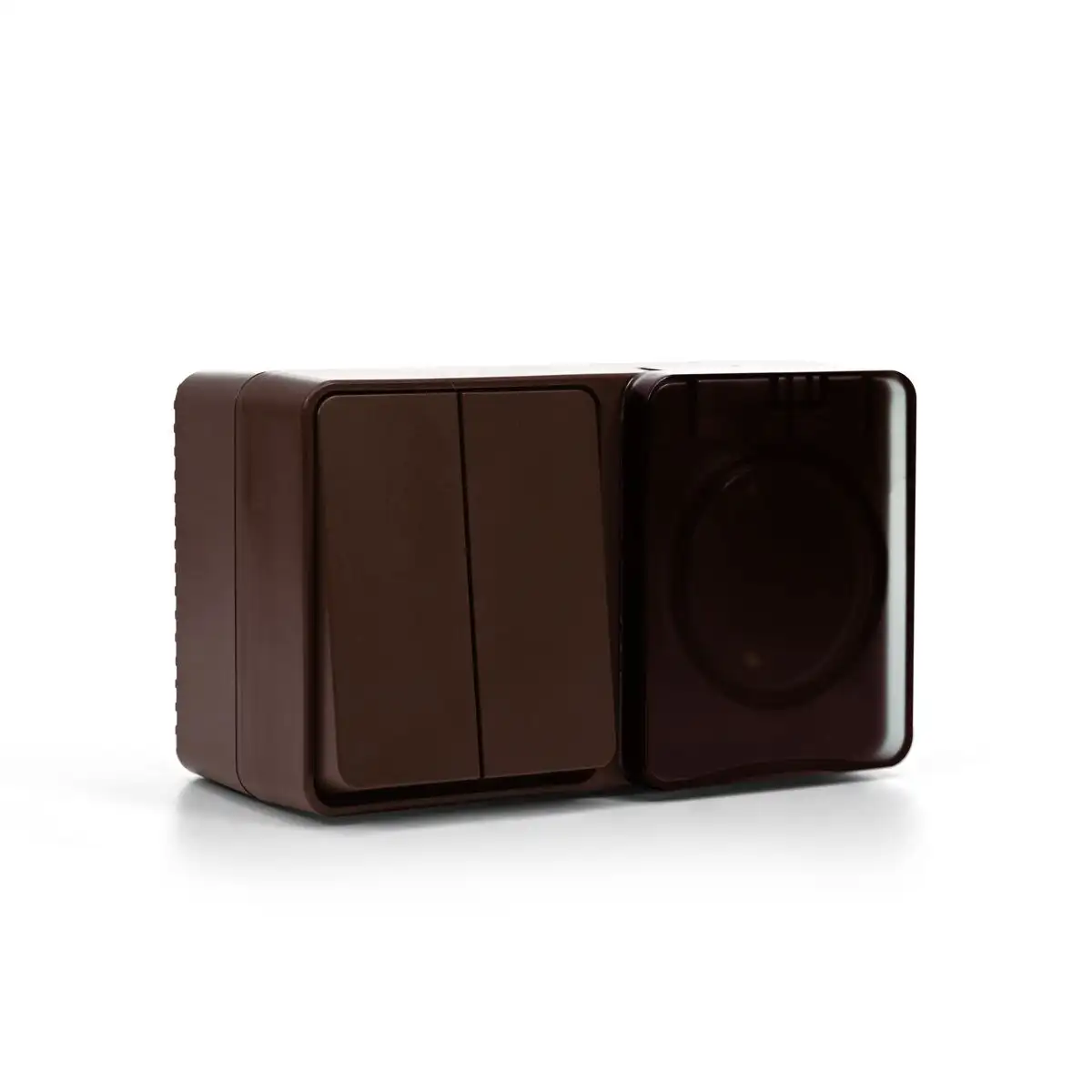 ATN546074 AtlasDesign PROFI IP54 О/У БЛОК: РОЗ. з/к со шт. 16А, ВЫКЛ.2-клав.10А, КОРИЧНЕВЫЙ - фото, цена в Минске