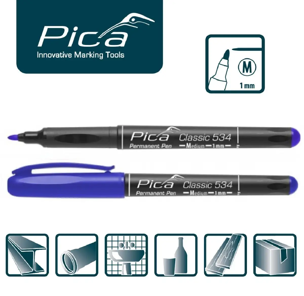 Маркер перманентный синий Pica Classic Medium 1.0 мм