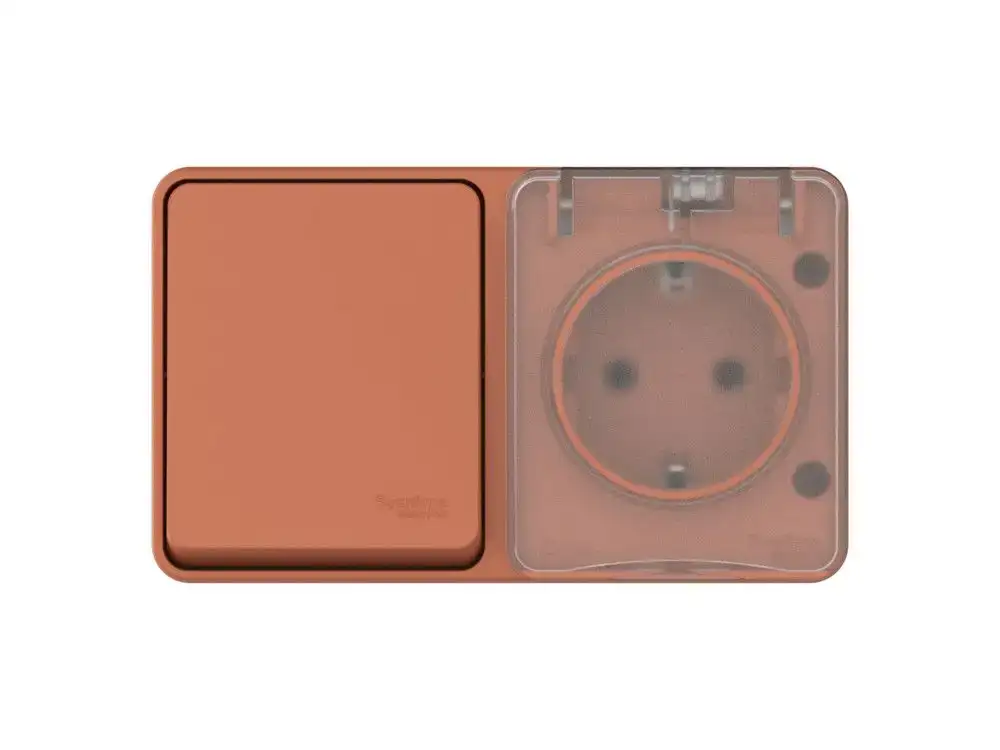 ATN547070 AtlasDesign PROFI IP54 О/У БЛОК: РОЗ. з/к со шт. 16А, ВЫКЛ.1-клав.10А, ТЕРРАКОТОВЫЙ - фото, цена в Минске