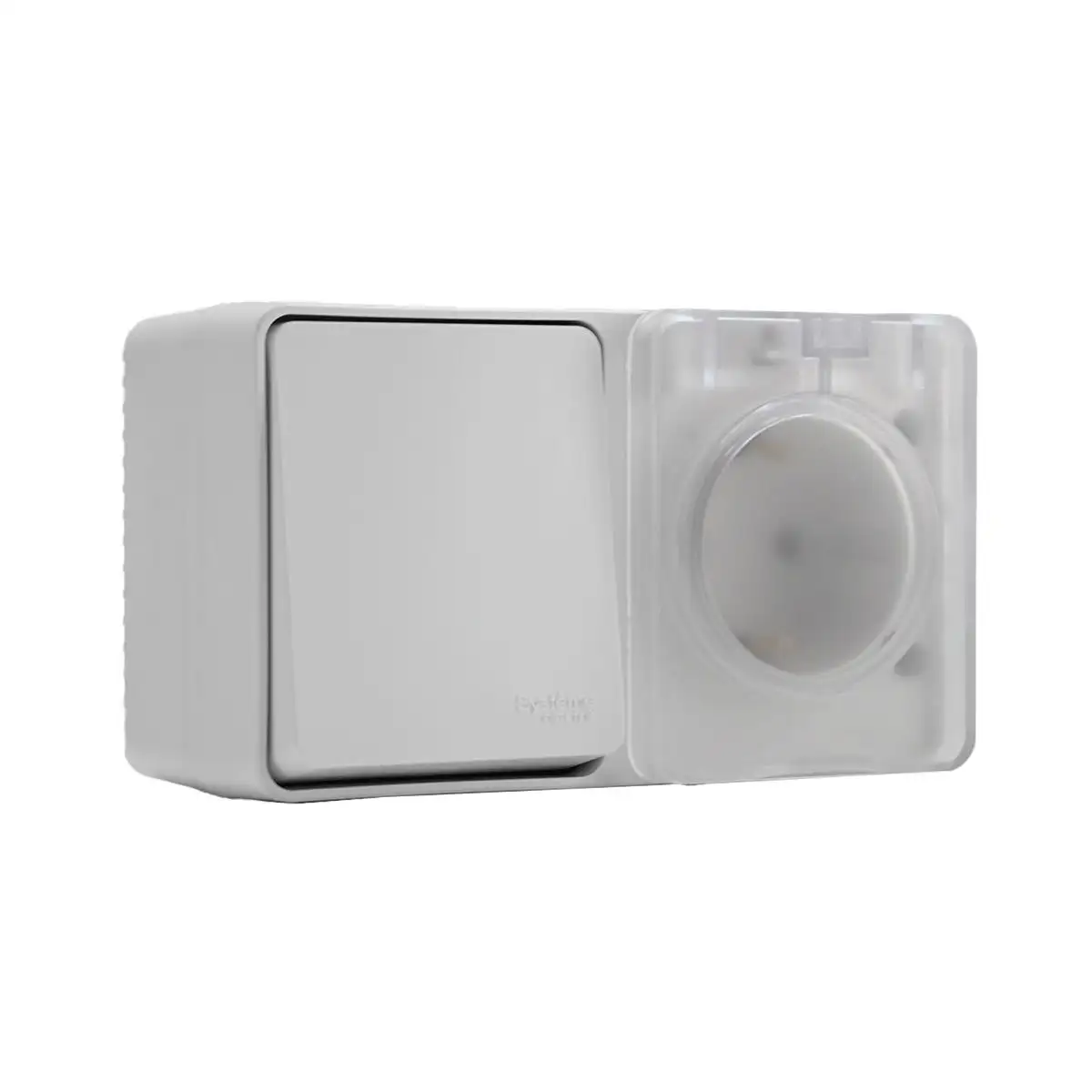 ATLASDESIGN PROFI IP54 О/У БЛОК: РОЗЕТКА с заземл. со шт., 16А, ВЫКЛЮЧАТЕЛЬ 1-клав., 10АХ, БЕЛЫЙ - фото, цена в Минске