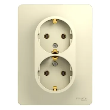 GSL000224 GLOSSA РОЗЕТКА двойная с заземлением, 16А, в сборе, БЕЖЕВЫЙ (MS)