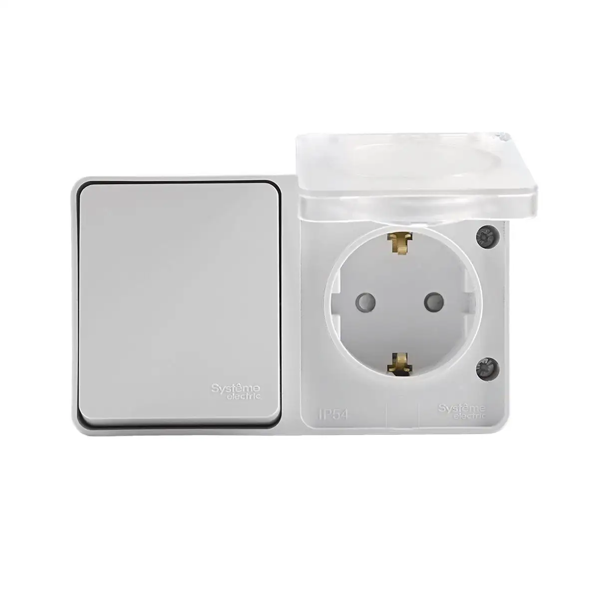 ATLASDESIGN PROFI IP54 О/У БЛОК: РОЗЕТКА с заземл. со шт., 16А, ВЫКЛЮЧАТЕЛЬ 1-клав., 10АХ, БЕЛЫЙ - фото, цена в Минске