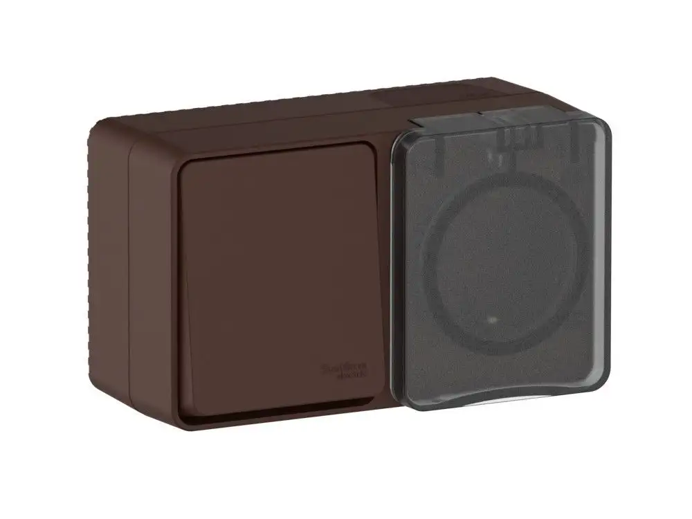 ATN546070 AtlasDesign PROFI IP54 О/У БЛОК: РОЗ. з/к со шт. 16А, ВЫКЛ.1-клав.10А, КОРИЧНЕВЫЙ - фото, цена в Минске