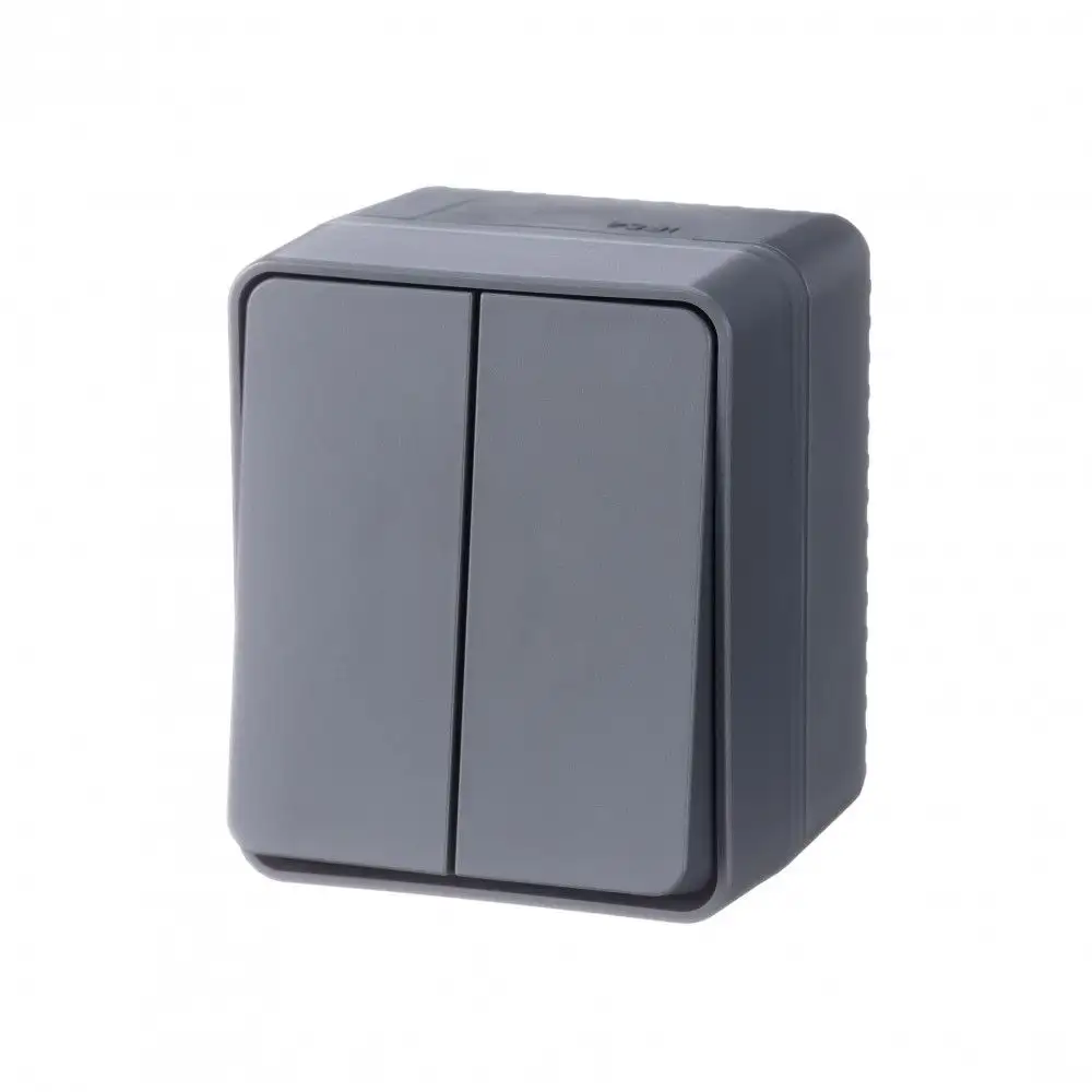 ATLASDESIGN PROFI IP54 О/У 2-клавишный ВЫКЛЮЧАТЕЛЬ, сх.5, 10АХ, АНТРАЦИТ - фото, цена в Минске