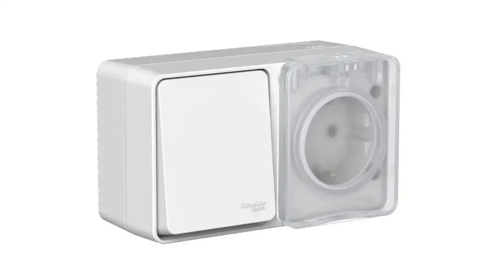 ATN543070 AtlasDesign PROFI IP54 О/У БЛОК: РОЗ. з/к со шт. 16А, ВЫКЛ.1-клав.10А, СЕРЫЙ - фото, цена в Минске
