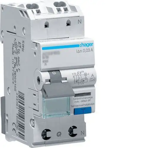 Дифференциальный автоматический выключатель HAGER ADC906D 1P+N 6kA B 6A/30mA Tип AC