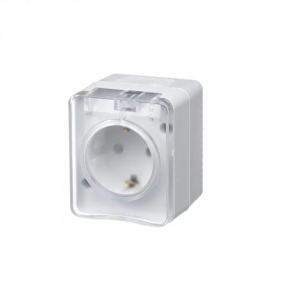 ATLASDESIGN PROFI IP54 О/У РОЗЕТКА с заземлением со шторками, 16А, БЕЛЫЙ - фото, цена в Минске