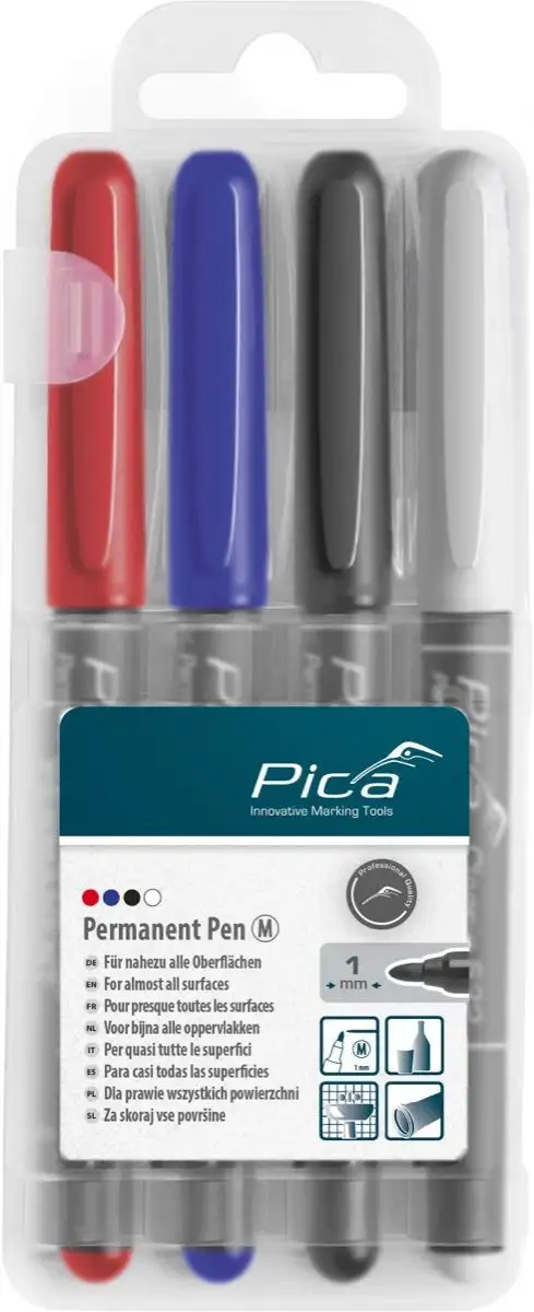 Набор перманентных маркеров 4 пр. Pica Classic Medium (черный/красный/синий/белый)