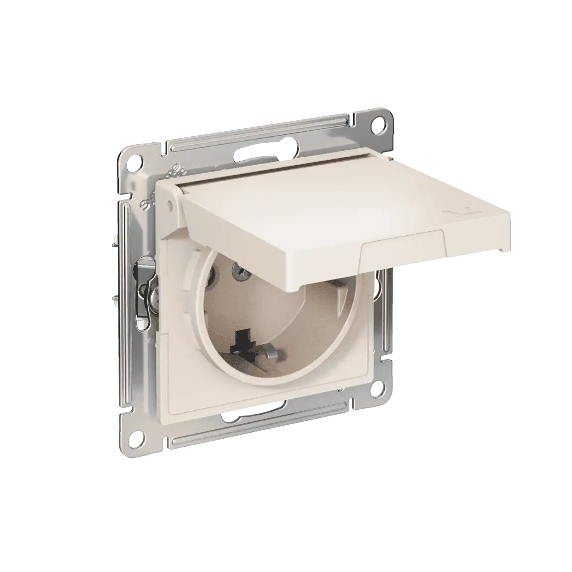 ATLASDESIGN РОЗЕТКА с заземлением со шторками с крышкой,16А,IP20, мех.,быстрозажим. клем., БЕЖЕВЫЙ